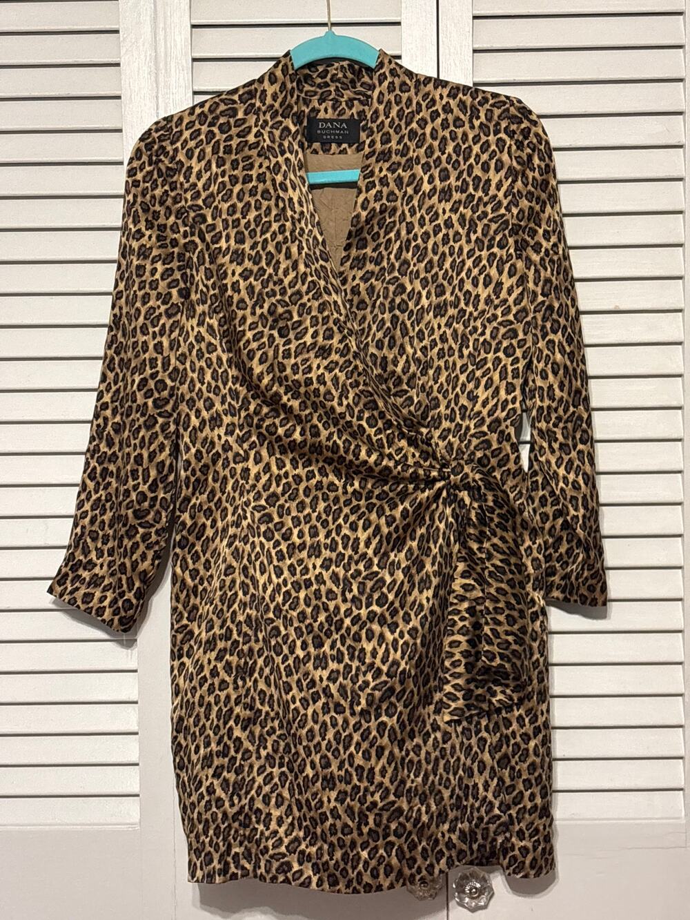 Dana Buchman Brown Leopard Print Silk Wrap Dress Women's Size 10